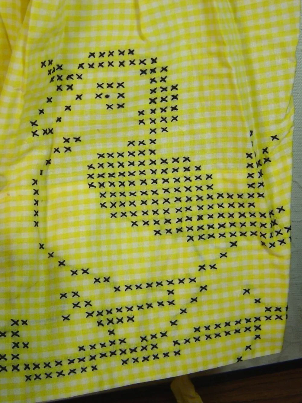 2 vintage embroidered gingham half aprons- 